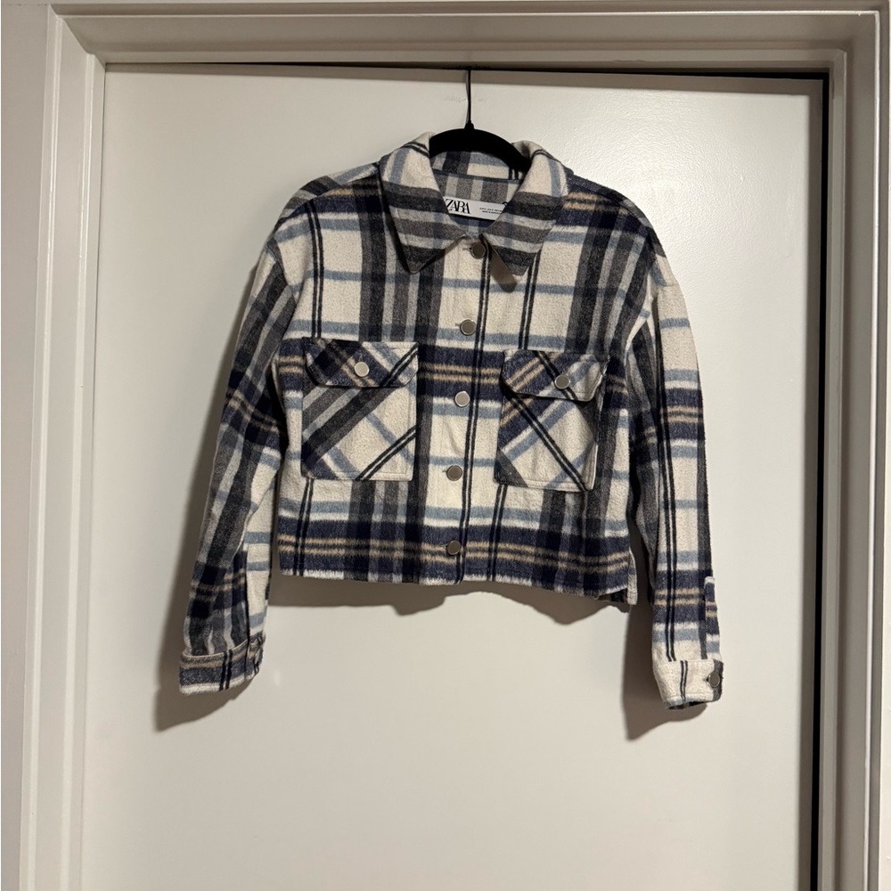 Zara Soft Blue Plaid Jacket